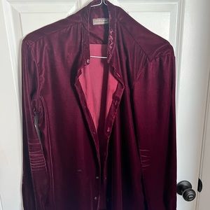 Red non-stretch velvet shirt